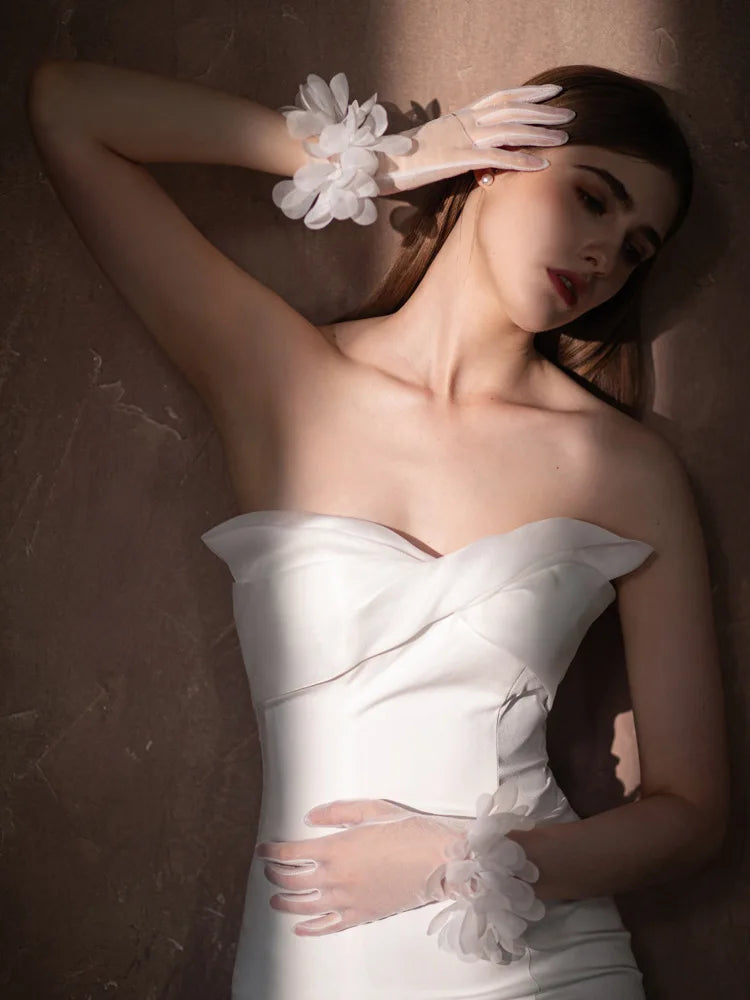 Short Bridal Gloves White Wristband Wedding Glove For Women Girl Party Evening Dress Jewelry Brides Accessories