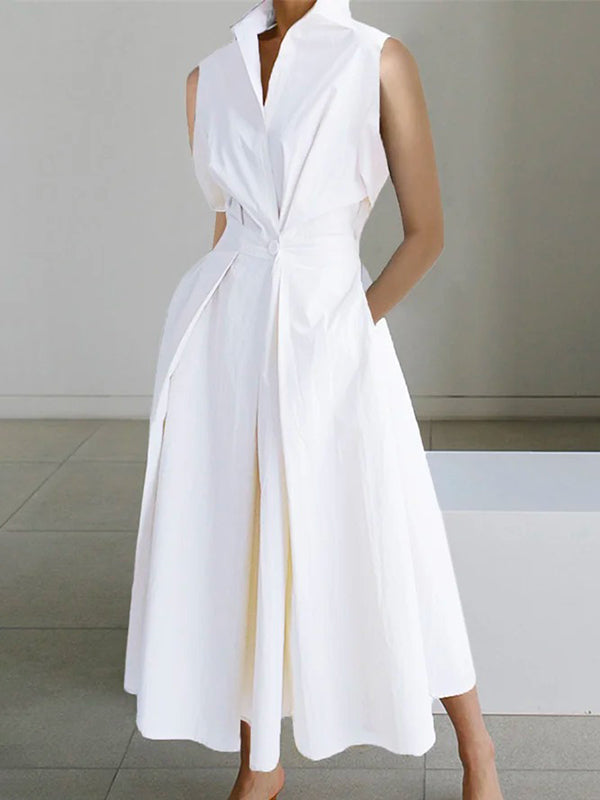 Rocío Exclusive White Shirt Collar Urban Cotton Dress Evening Wear Edit
