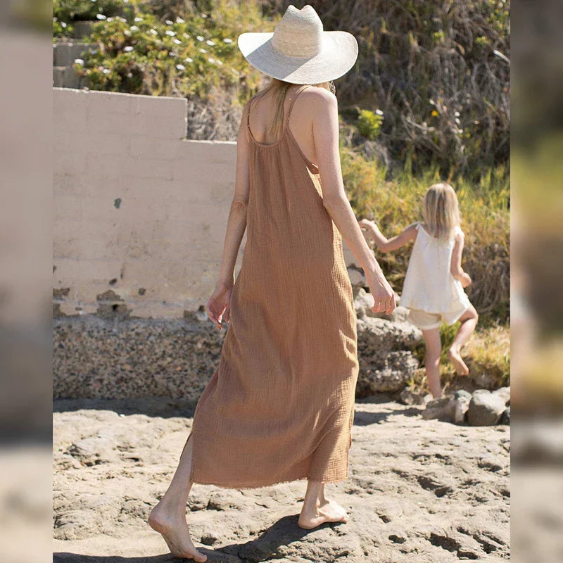 Spaghetti Strap Casual Cotton Midi Dress - View 3 | VelvetHem