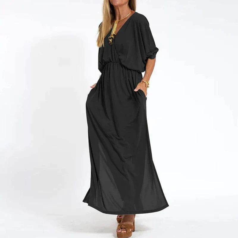 Paola Luxe Long Vintage Dress with Side Slit and High Waist Hen Everyday Edit