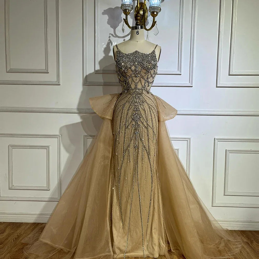 Zapdress Pink Spaghetti Strap Mermaid Beaded Evening Dresses with Overskirt Formal Party Gowns for Women DLA72810 Customized (ZD17232)
