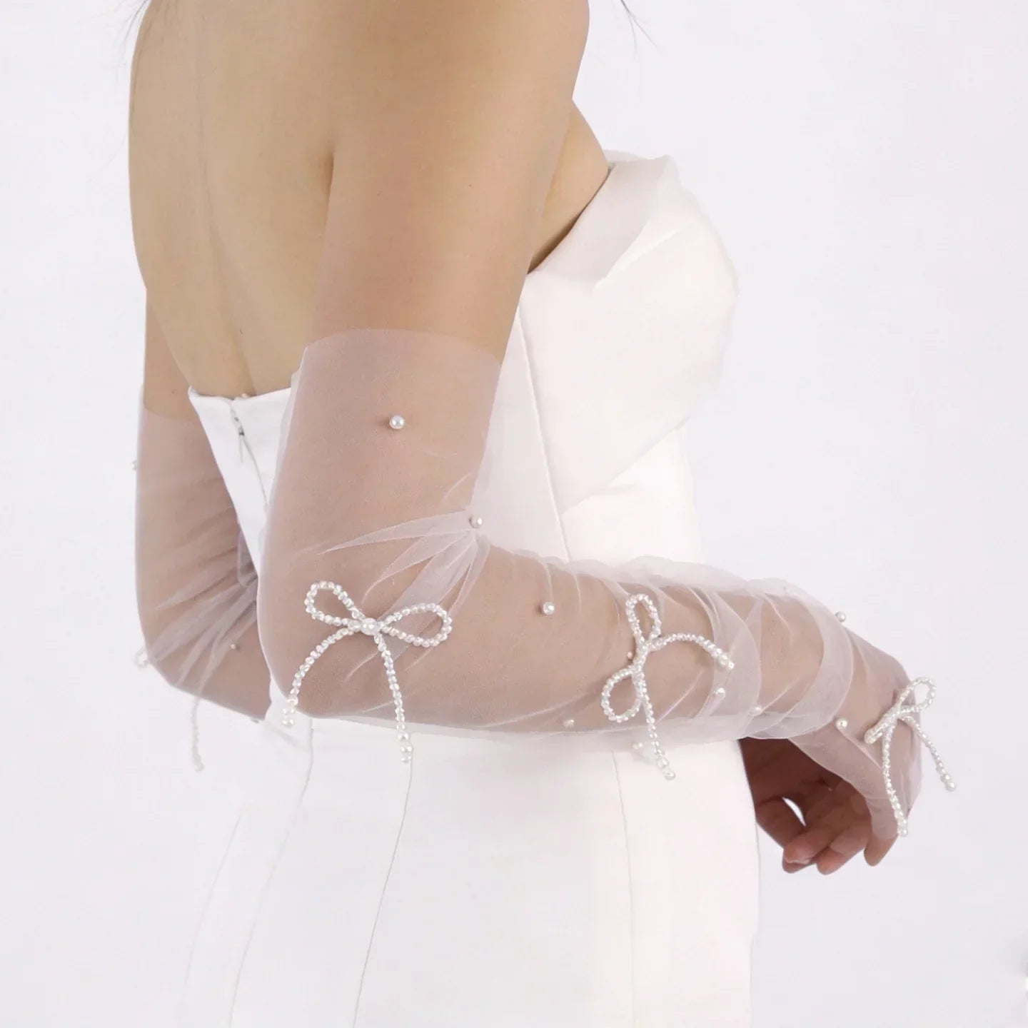 Fingerless Long Bridal Gloves Pearl Wristband Wedding Glove For Women Girl Party Evening Dress Jewelry Brides Accessories