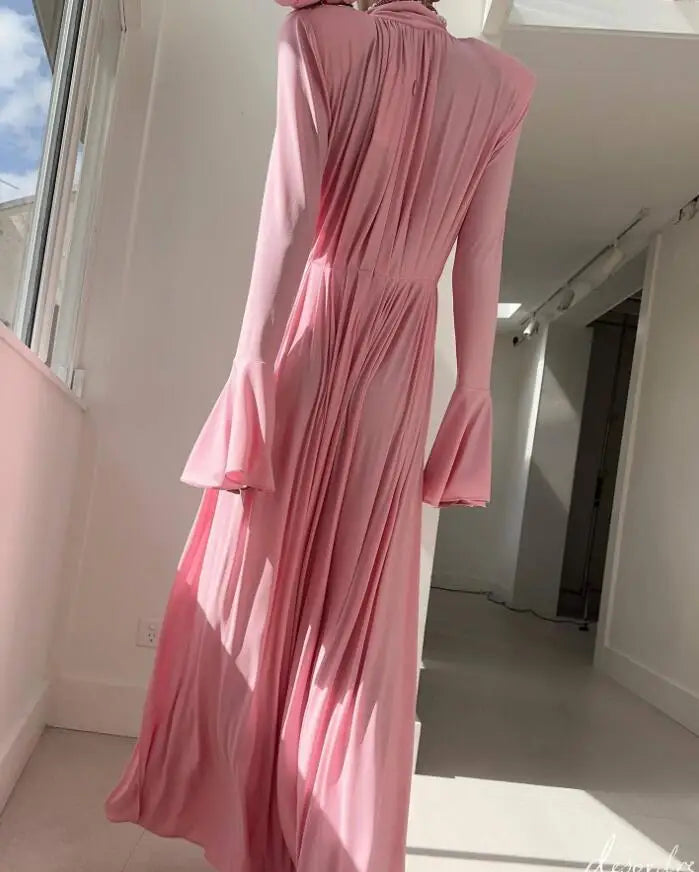 Hollow Flower Long Sleeve Maxi Dress - View 5 | VelvetHem