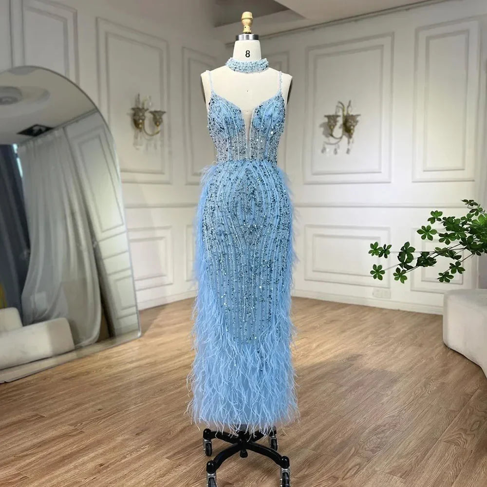 Zapdress Customized White Nude Mermaid Beaded Feather Evening Gowns 2026 Wedding Party Prom Dresses For Women (ZD17271)