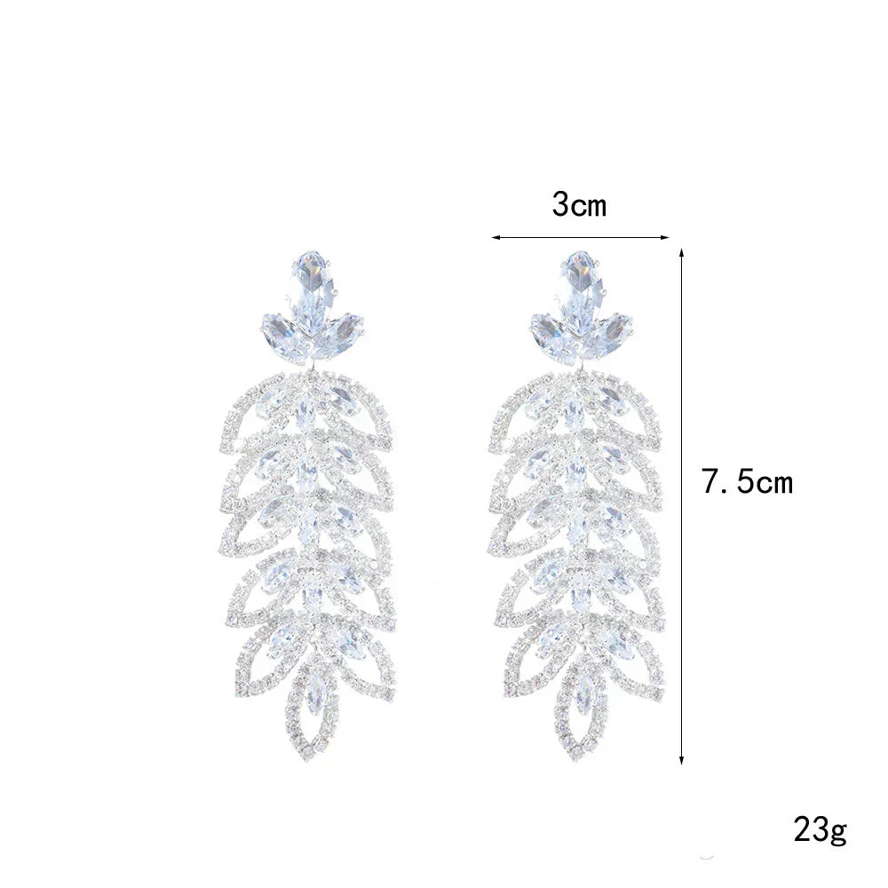 Bridal Hair Jewelry Big Large Zircon Tiaras and Crowns CZ Headpiece For Brides Diadem Crystal Earrings Set Wedding Accessories