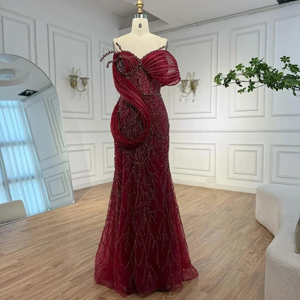 Zapdress Wine Red Mermaid One Shoulder Beaded Cut Out Evening Dresses Classic Party Gowns for Women DLA72455 Customized (ZD17246)