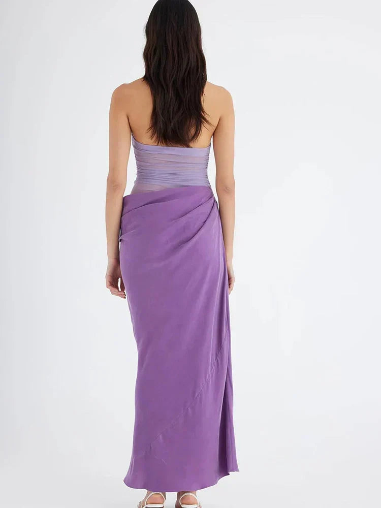 Hollow Patchwork Halter Maxi Dress - View 5 | VelvetHem