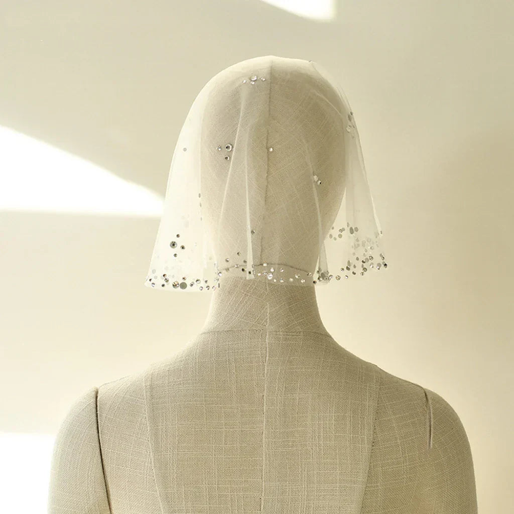 Short Crystal Bridal Veil Lace Wedding Veils For Evening Dinner Party Dress Women Gift Hair Accessories Brides Jewelry