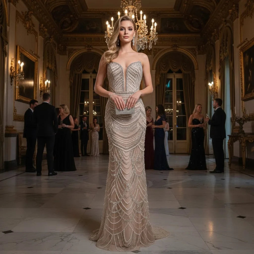 Zapdress Mermaid Beaded Pearls Evening Gala Dresses 2026 High End Strapless Party Gowns Robe De Soiree DLA72900 Customized (ZD17219)