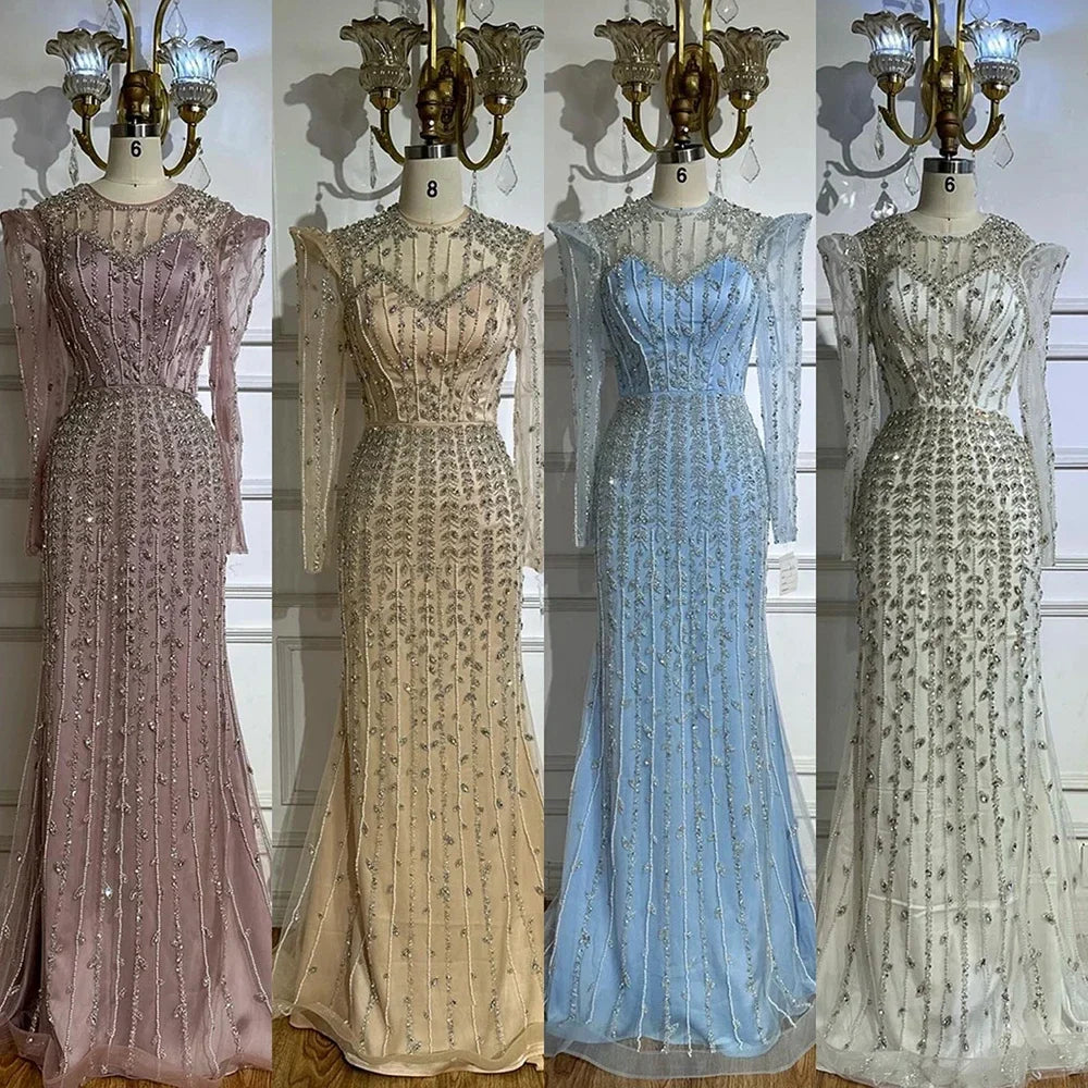 Zapdress 2025 Pink Luxury Mermaid Pearls Beaded Dubai Evening Dress Gown for Formal Events DLA72826 Customized (ZD17381)