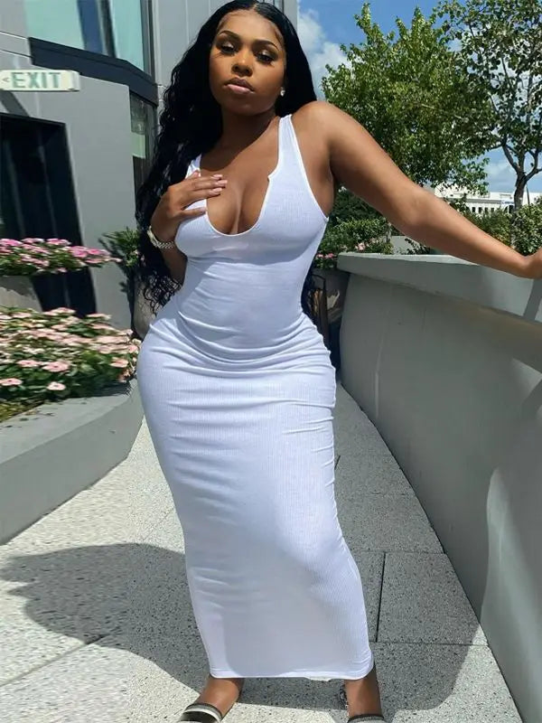 Ribbed Stripe Sleeveless V-neck Midi Dress - View 12 | VelvetHem