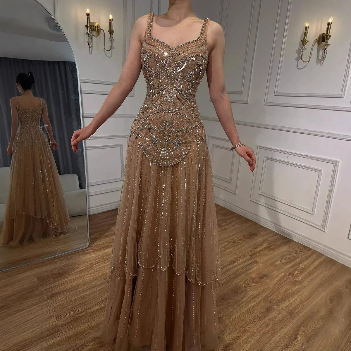 Zapdress Customized 2026 Nude A-line Beaded Evening Dresses Luxury Party Gowns for Women (ZD17184)