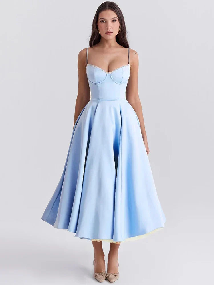 A-line Backless Spaghetti Strap Midi Dress - View 5 | VelvetHem