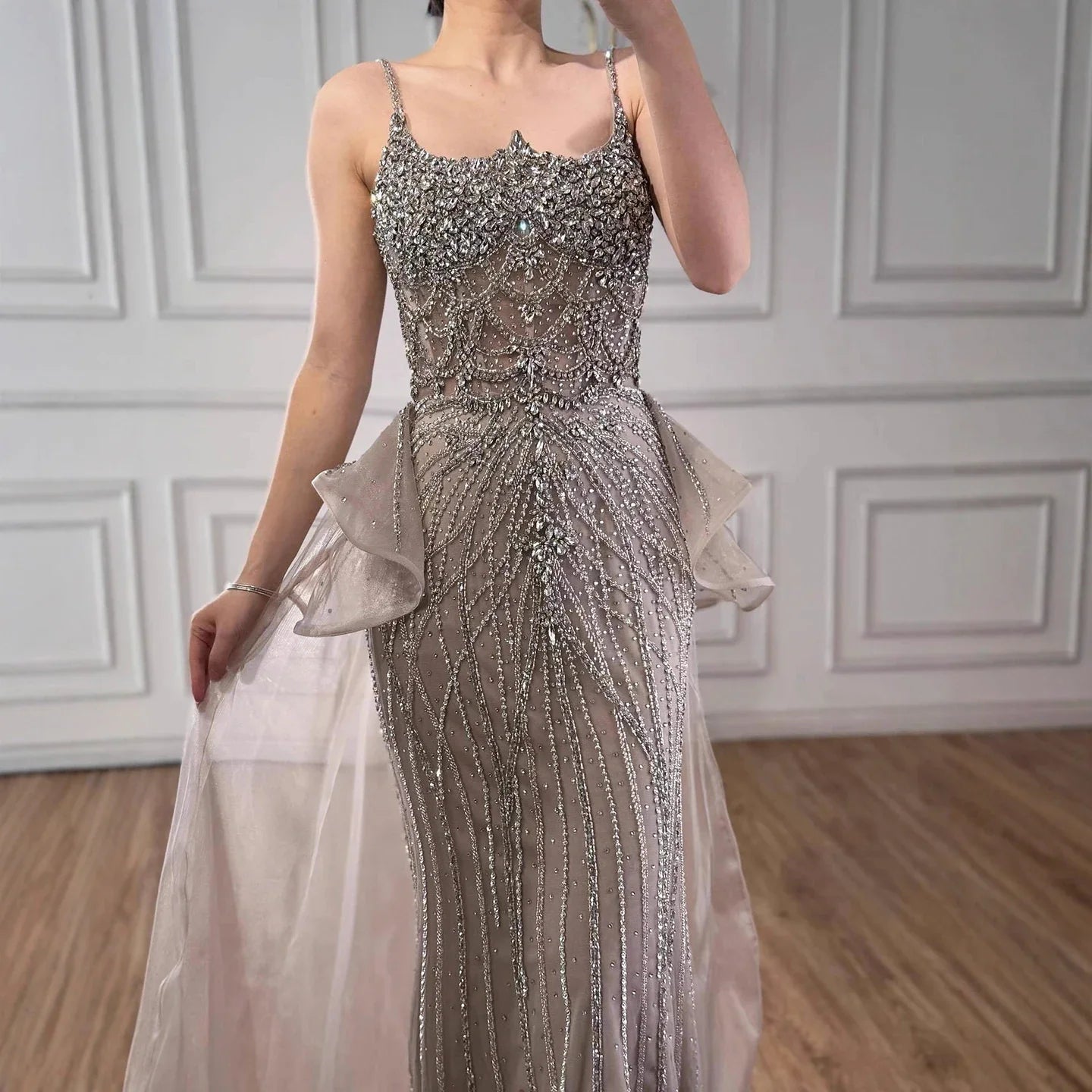 Zapdress 2026 Luxury Caramel Crystal Beaded Spaghetti Strap Mermaid Evening Dress Gowns for Formal Party DLA72810A Customized (ZD17298)