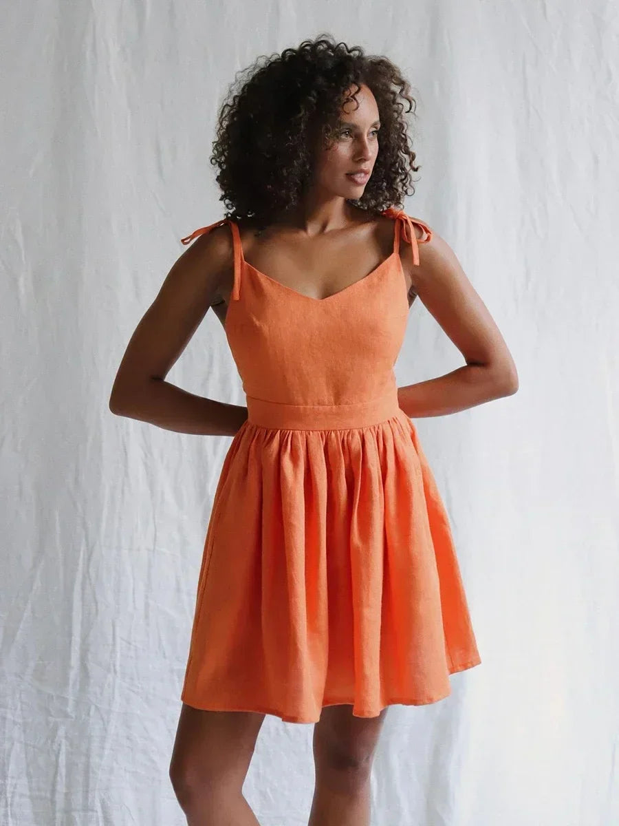 V Neck Spaghetti Strap Cotton Mini Dress - View 2 | VelvetHem