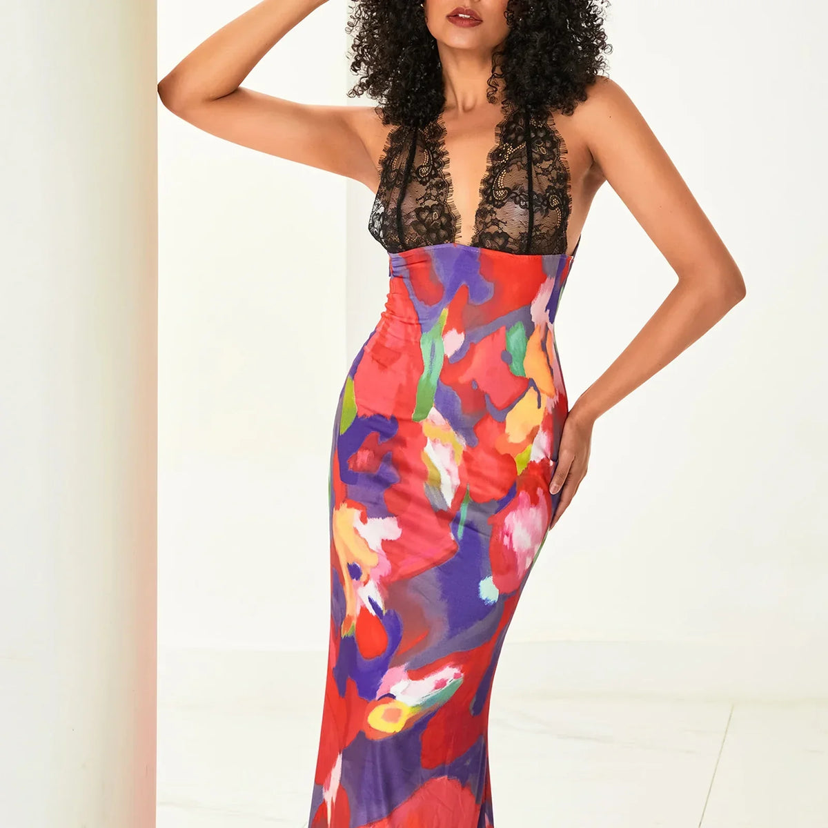 Lace Trim Leopard Patchwork Floral Dress - VelvetHem