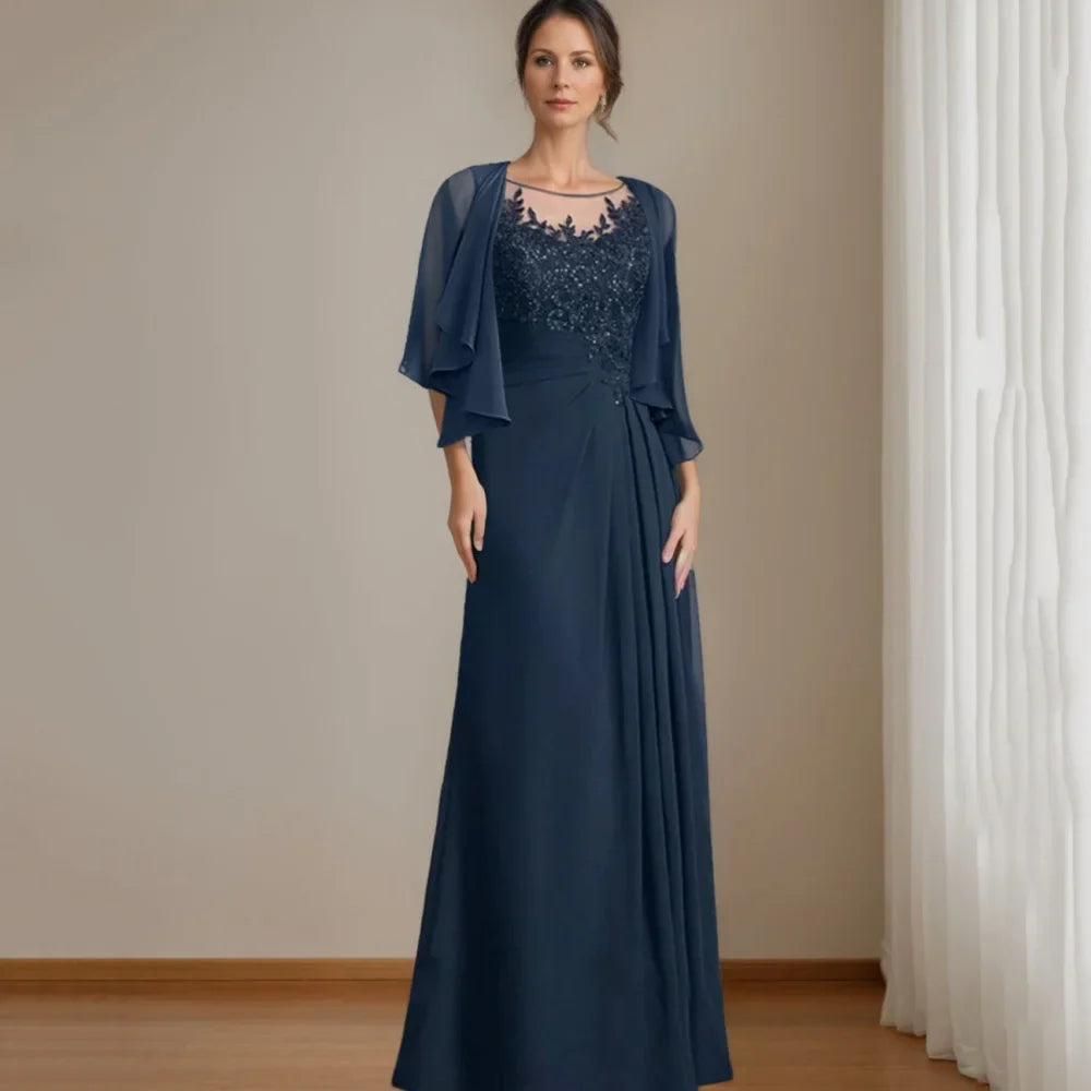 Chiffon Mom Dresses Party Gowns Elegant A Line Appliques Wedding Bridal Gowns Folds Bridal Gowns Prom Dresses As Picture