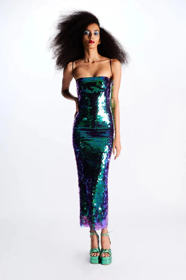 Spicy Girl Beaded Irregular Midi Dress - View 5 | VelvetHem