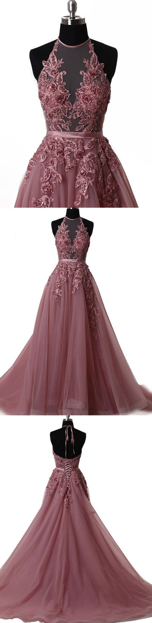 Elegant tulle lace long prom dress lace evening dress S5098 - VelvetHem