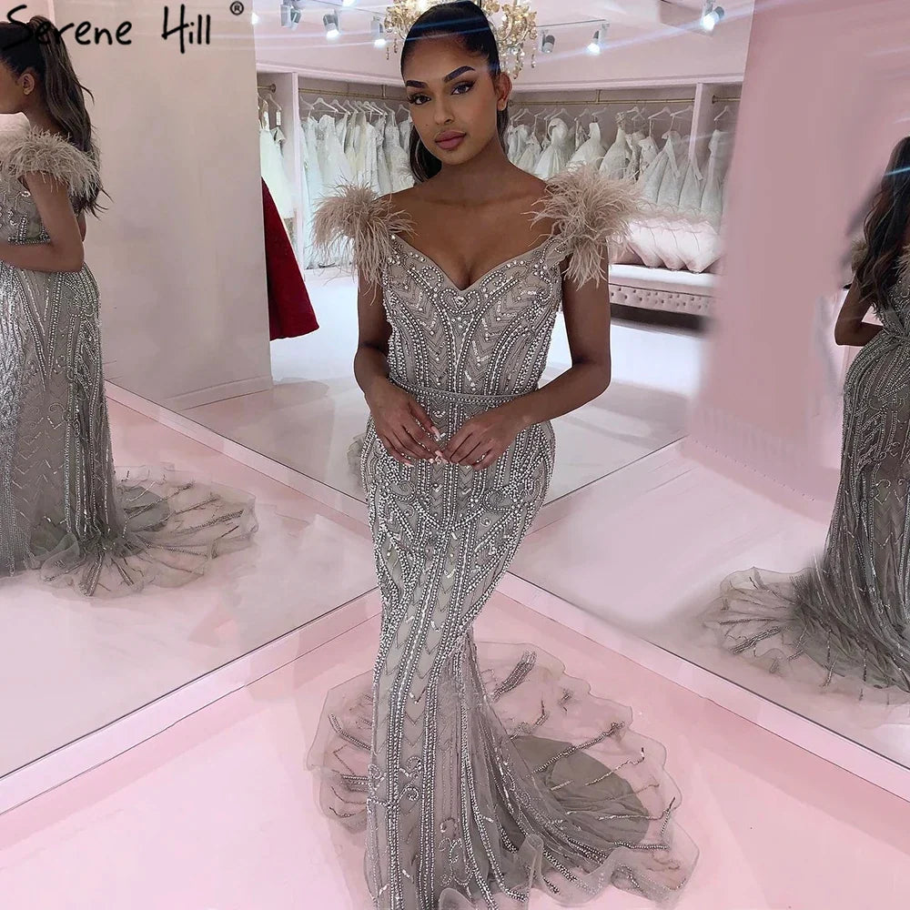 Zapdress Customized Lilac Feathers Beaded Mermaid Evening Dresses 2025 Elegant Party Gowns for Women (ZD17297)