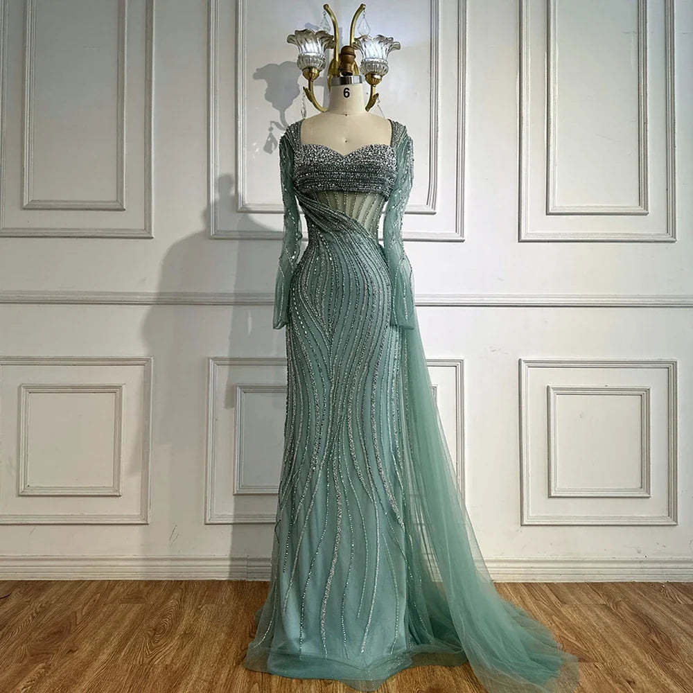 Zapdress Nude Long Sleeves Beaded Evening Dresses with Skirt 2025 Party Gowns for Formal Occasion DLA72812 Customized (ZD17214)