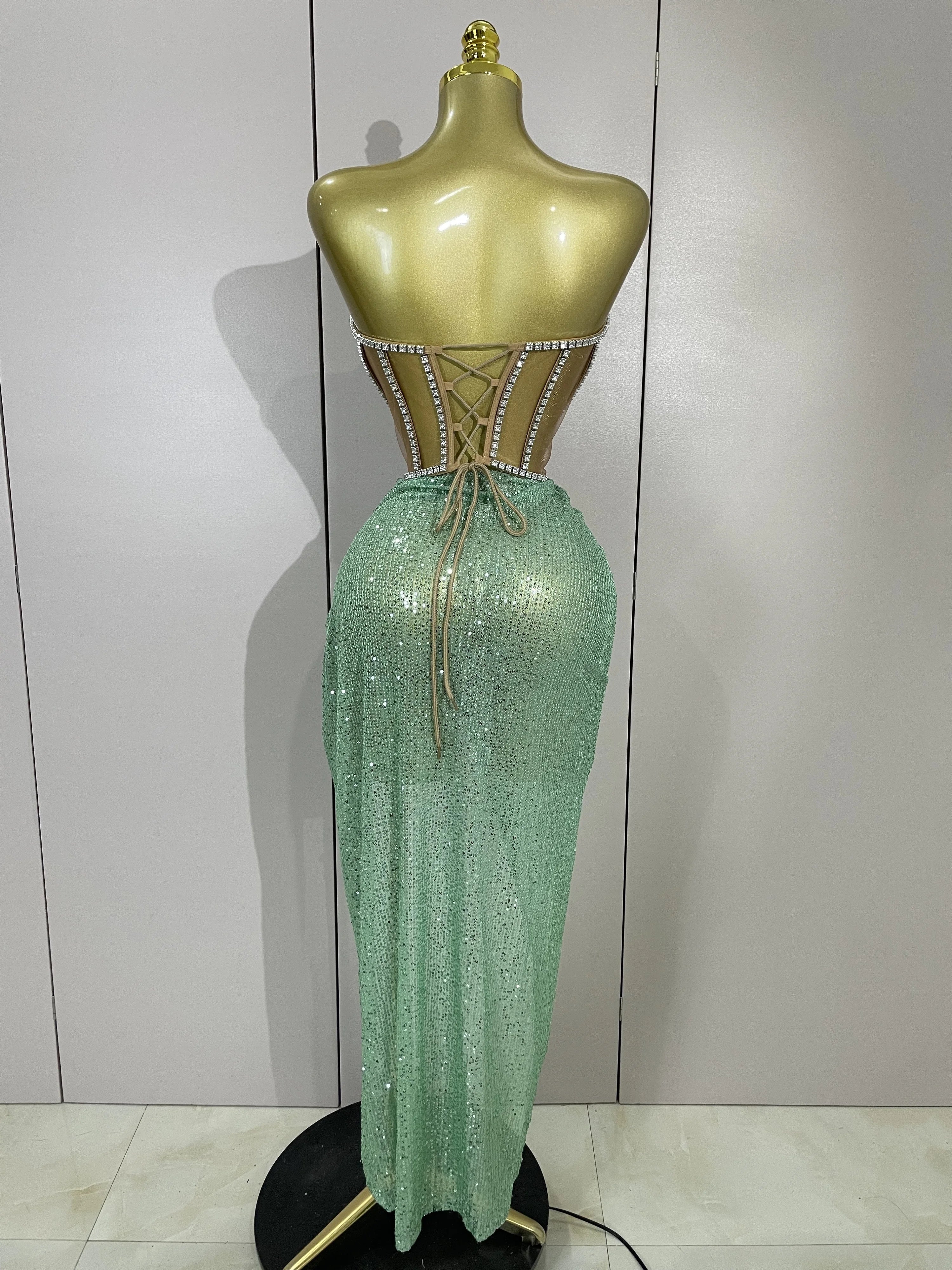 Sparkly Sequins Diamond Birthday Party Two Piece Set Evening Dress  Women Sexy Singer Dancer NightClub Bar Performan Costume