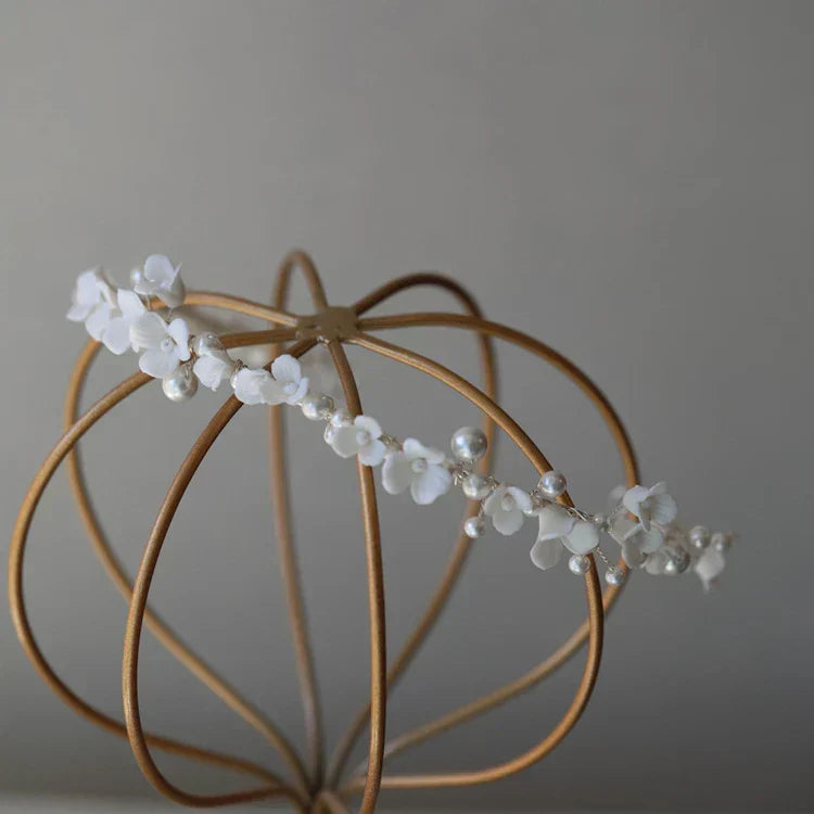 Porcelain Flower Headband Hairband Pearl Headpiece For Brides Women Headdress Headwear Wedding Hair Accessories Bridal Jewelry silver color