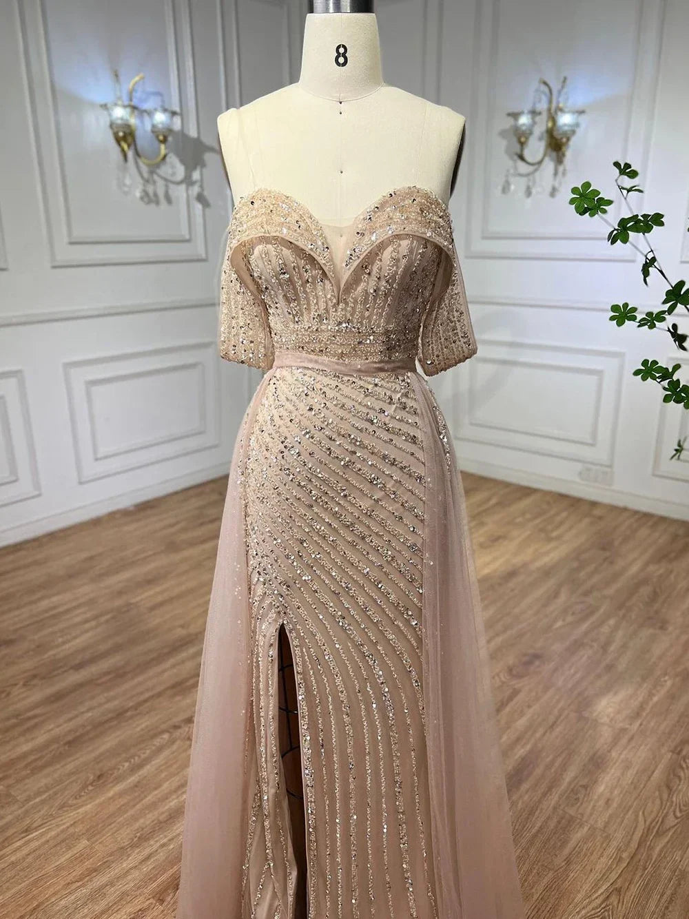 Zapdress Customized Turquoise Off Shoulder Mermaid Beaded Evening Dresses Overskirt Split Party Gowns for Women rts (ZD17345)
