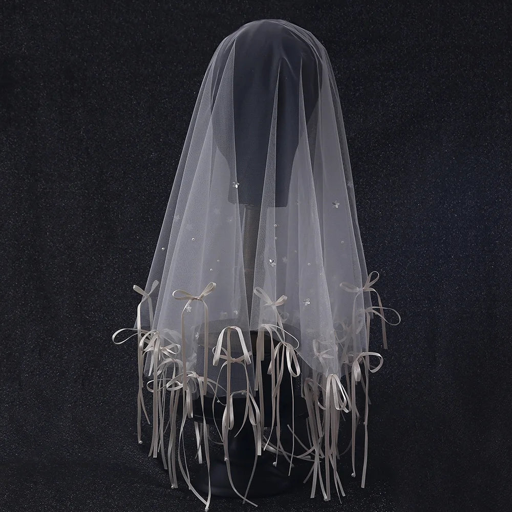 Short Bridal Veil Bowknot Flower Wedding Veils For Evening Dinner Party Dress Women Gift Hair Accessories Brides Jewelry - FashionDia