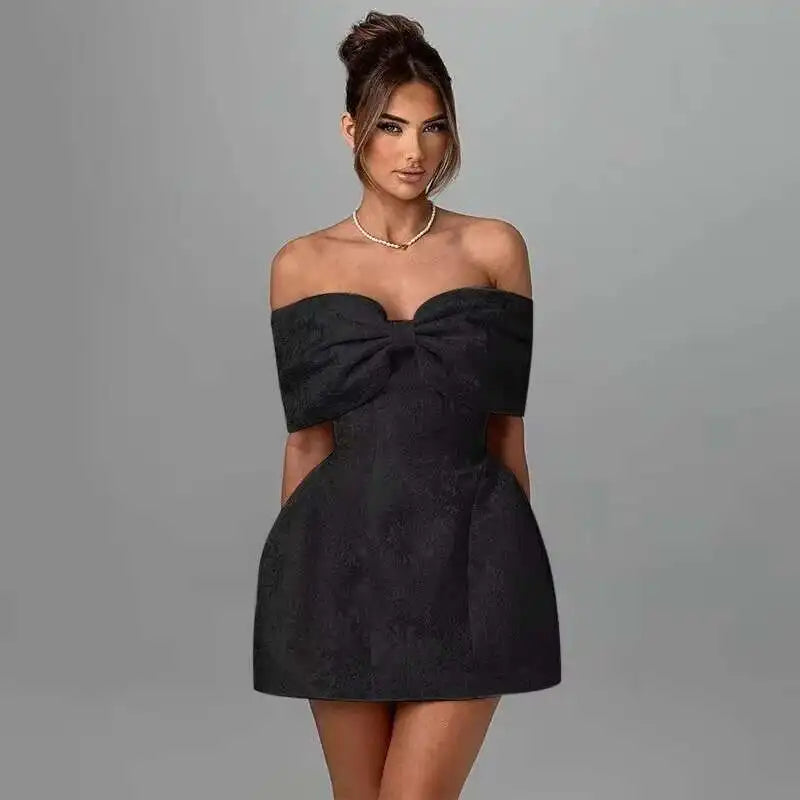 Bow Backless Jacquard A Line Mini Dress - View 6 | VelvetHem