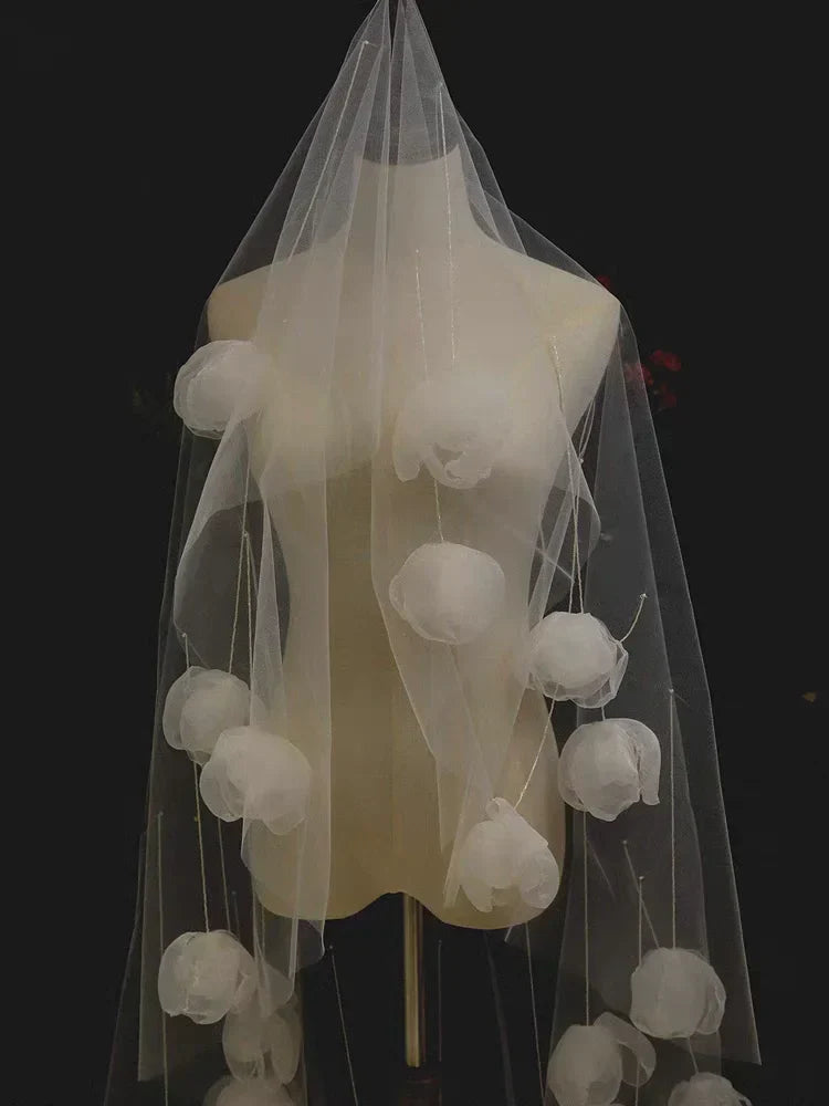 White Bridal Veil Flower Wedding Veils For Evening Party Dress Women Girl Hair Accessories Brides Jewelry