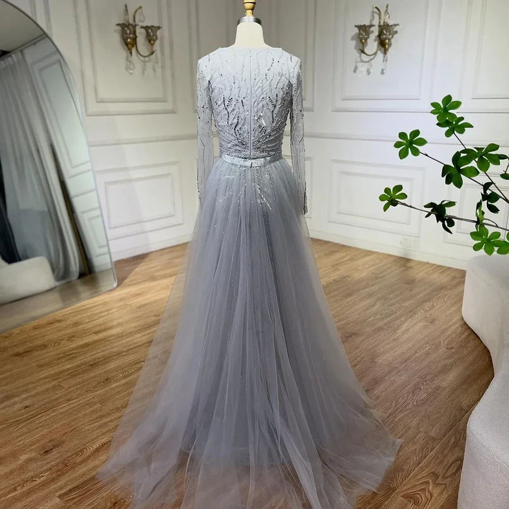 Zapdress Customized Turquoise Long Sleeves Mermaid Beaded Evening Dresses Overskirt Party Gowns For Women DLA72239A (ZD17191)