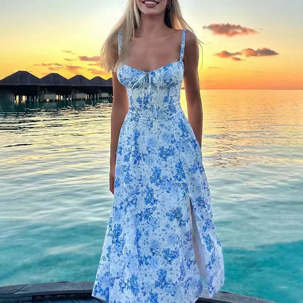 Loose Split Midi Boho Floral Dress - View 4 | VelvetHem