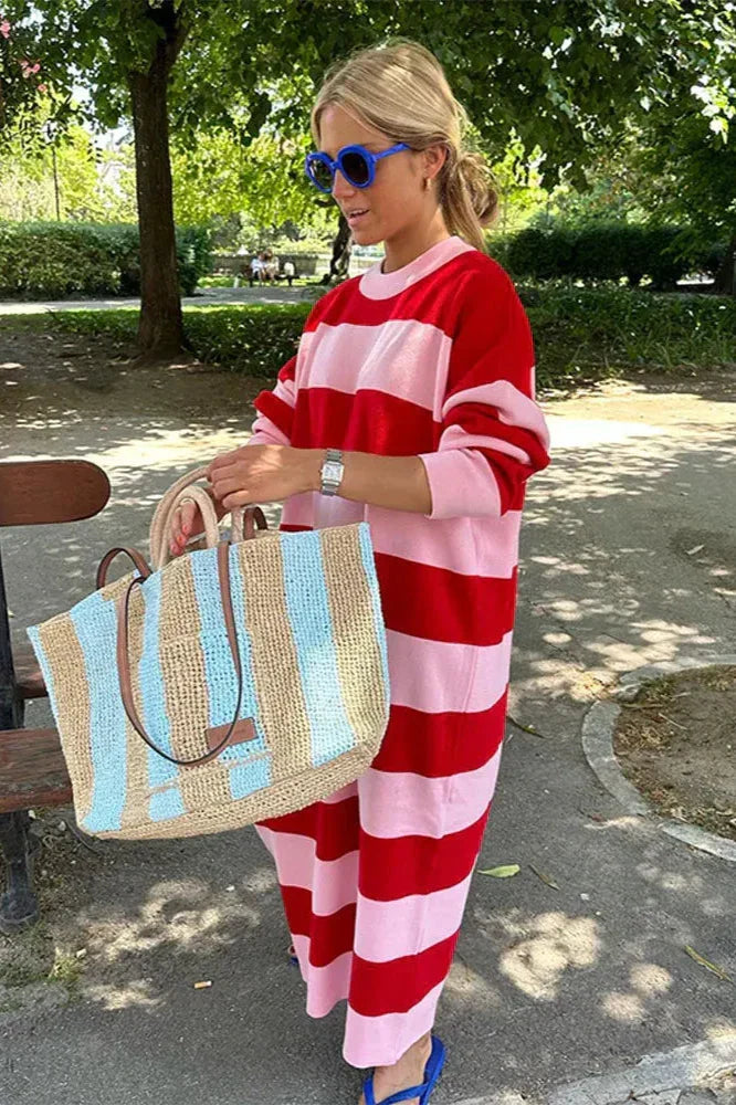 Julieta Exclusive Easygoing Striped Midi Dress Statement Occasion Edit