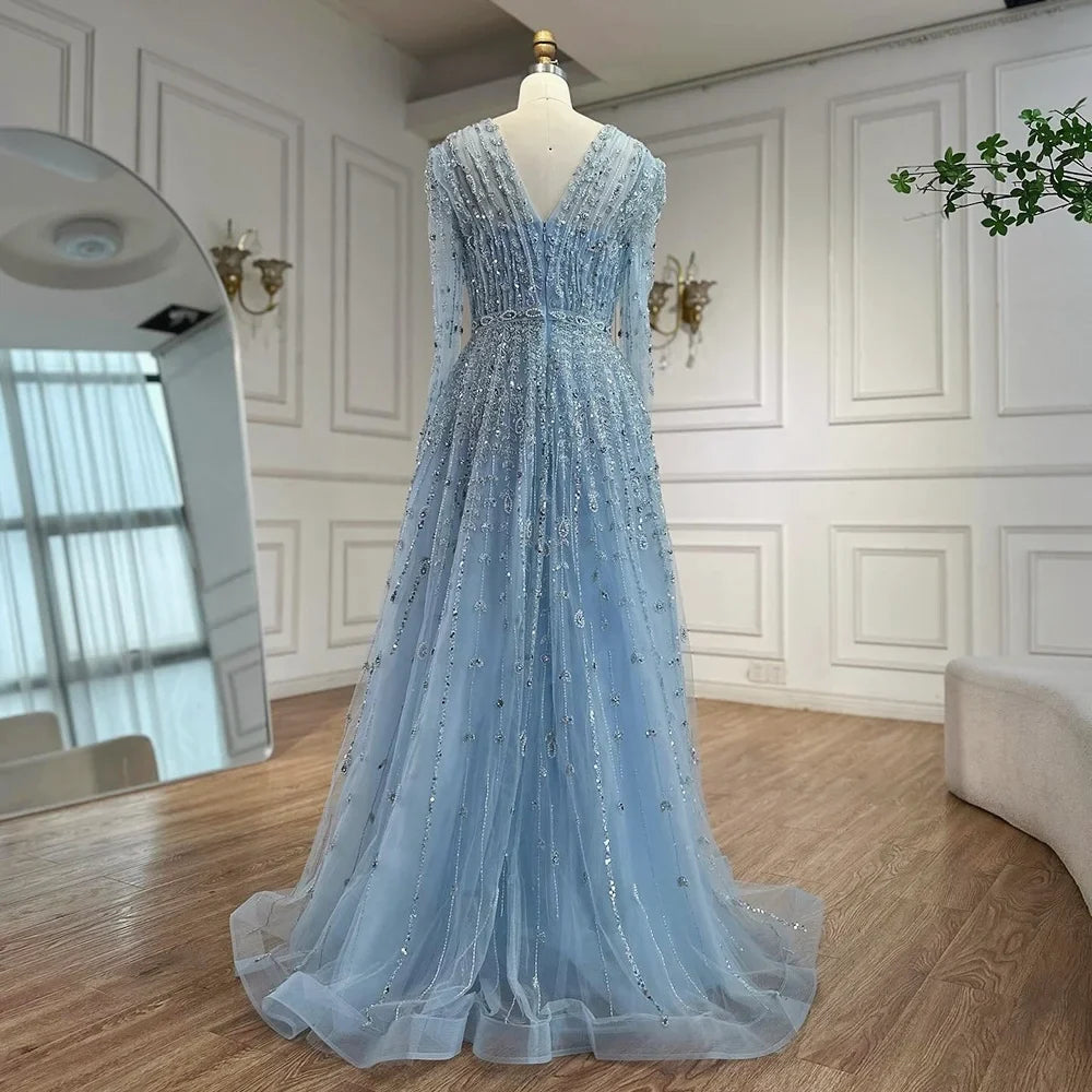 Saudi Arabic Elegant Nude A-Line Beaded Evening Dress Gown For Wedding Occasion 2025 DLA71803D Customized (ZD17240)