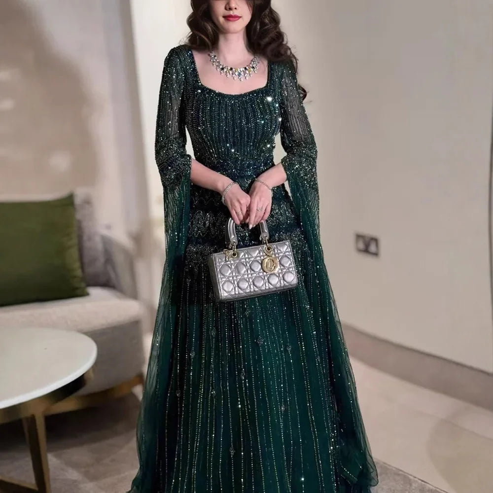 Zapdress 2026 Customized Caramel Beaded A-Line Evening Dress with Cape Sleeves Formal Party Gowns for Women (ZD17259)