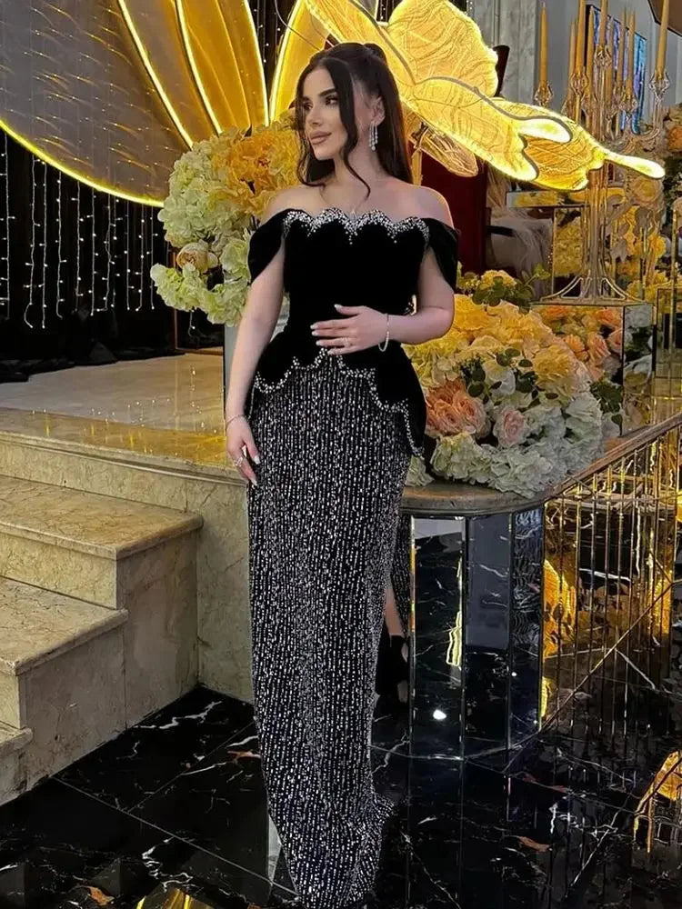 Zapdress Black Off Shouder Mermaid Beaded Evening Dresses 2025 Women Party Gowns for Formal Occasion DLA73206 Customized (ZD17302)