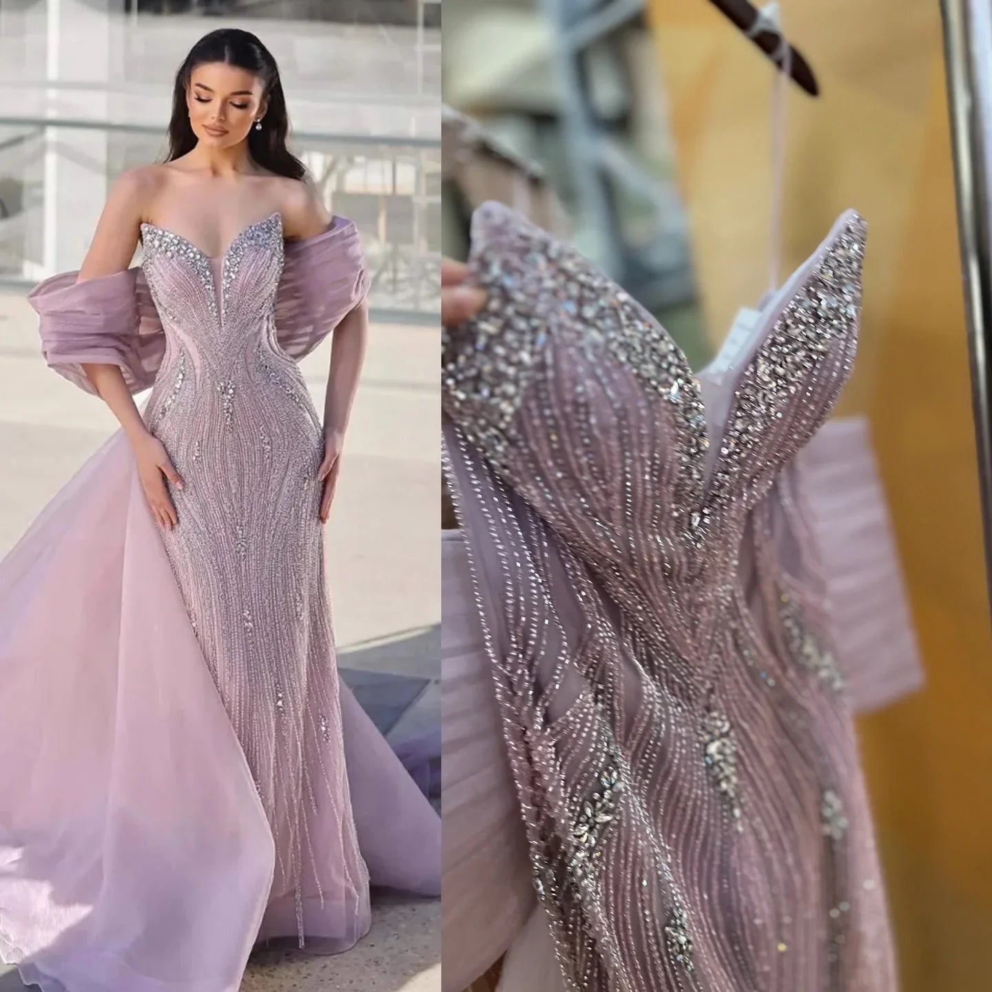 Zapdress Pink 2025 Mermaid Beaded Evening Dresses with Cape Wedding Party Gowns for Women DLA73061 Customized (ZD17230)
