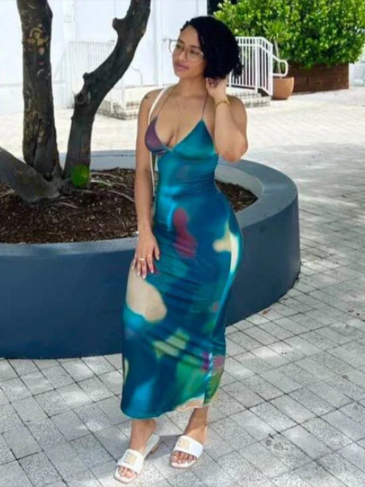 Tie Dye Backless Cross Midi Dress - View 4 | VelvetHem