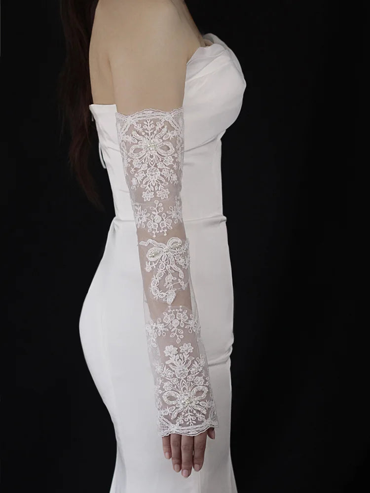 Long Bridal Gloves Pearl Wristband Wedding Glove For Women Girl Party Evening Dress Jewelry Bride Accessories