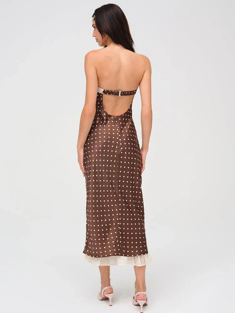 Strapless Backless Lace Midi Dress - View 3 | VelvetHem