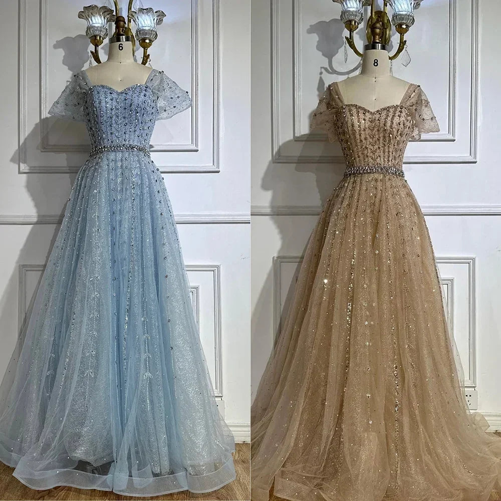 Zapdress 2025 Customized Dubai Nude A-Line Beaded Backless Evening Dresses Gowns for Wedding Party (ZD17261)