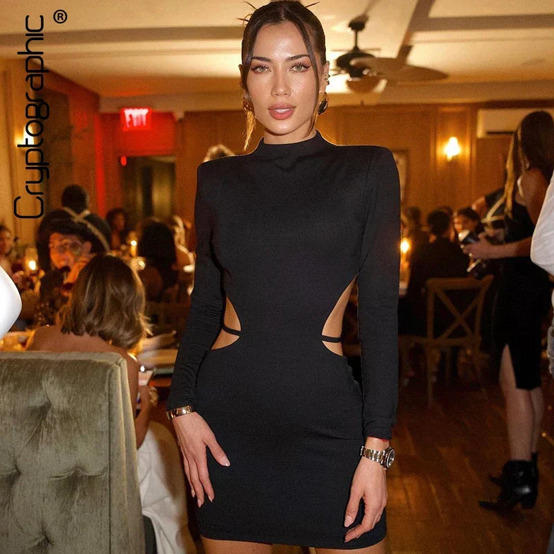 Backless Bandage Long Sleeve Mini Dress - VelvetHem