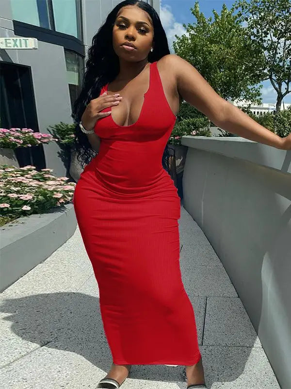 Ribbed Stripe Sleeveless V-neck Midi Dress - View 11 | VelvetHem