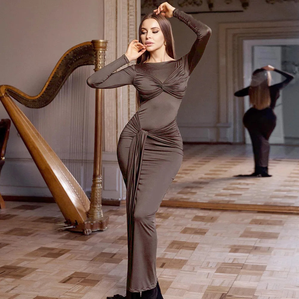 O - neck Long Sleeve Robe fashion Maxi Dress