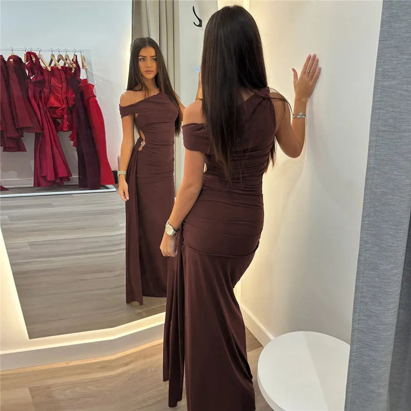 Oblique Shoulder Backless Maxi Dress