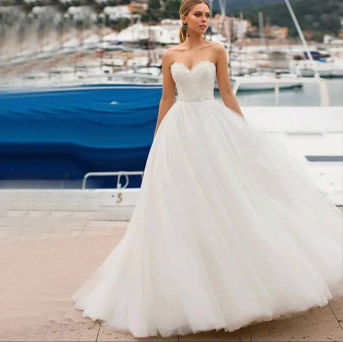 Princess Wedding Dress 2021 A-Line Sweetheart Sleeveless Backless Embroidery Chiffon Sweep Train Bridal Gown Vestidos De Noiva (ZD13286)