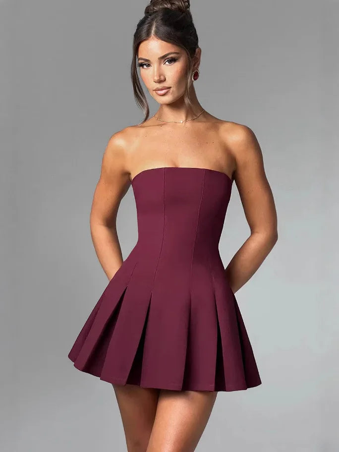 Strapless Bow Ruffle Elegant Gothic Mini Dress