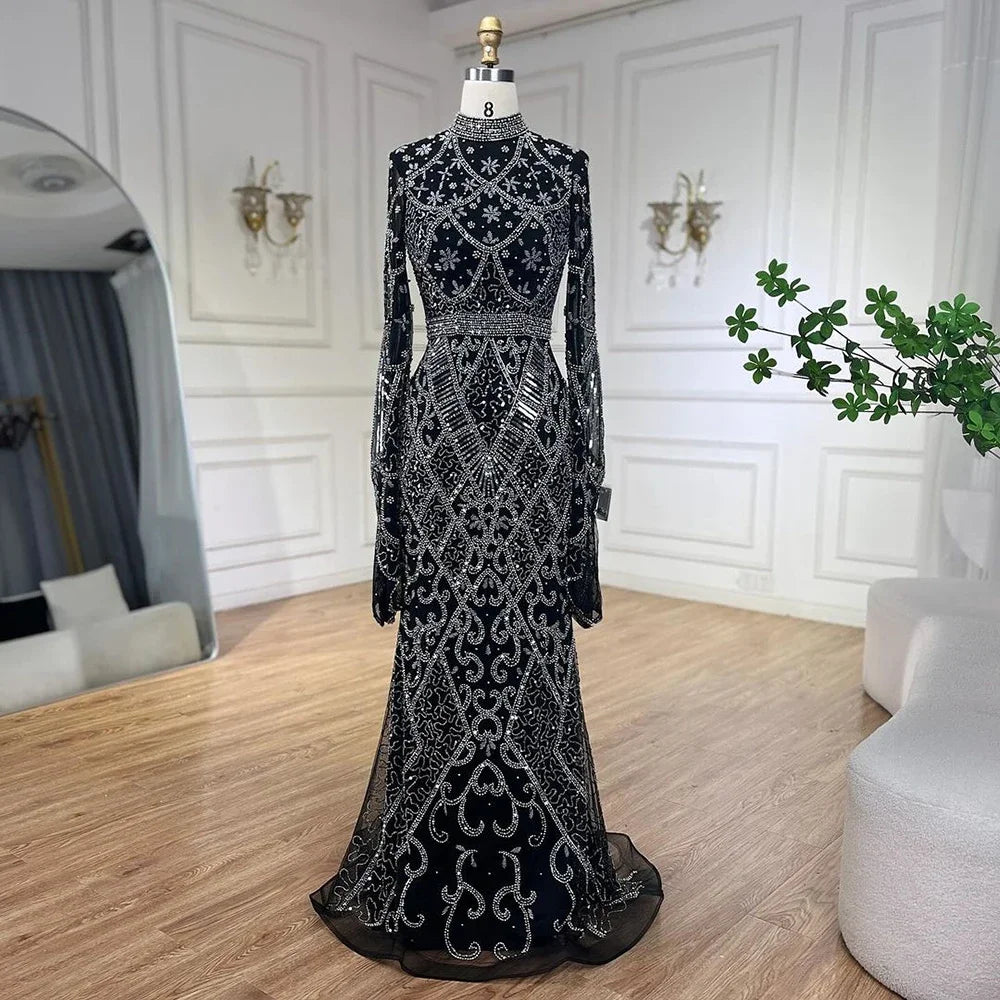Zapdress Customized Muslim Gray Mermaid Cape Sleeve Beaded Evening Dress Dubai Elegant Party Gowns 2025 for Women (ZD17187)