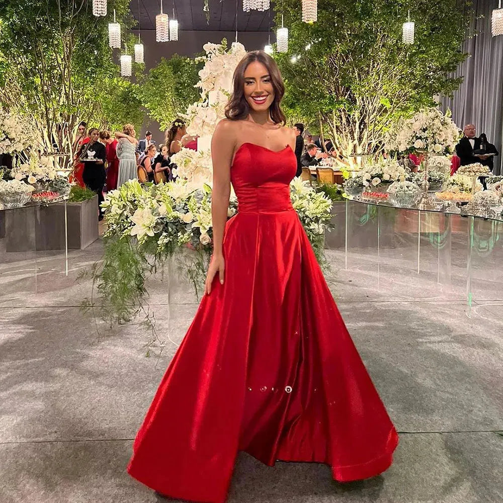 Sexy Red Evening Dresses vestidos de fiesta de noche Sweetheart Floor Length Simple Satin Mermaid Dinner Party Dress As Picture